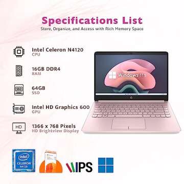 HP Premium Stream 14" HD BrightView Laptop, Intel Celeron N4120, 16GB RAM, 64GB eMMC Storage, UHD Gr...