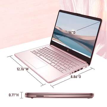 HP Premium Stream 14" HD BrightView Laptop, Intel Celeron N4120, 16GB RAM, 64GB eMMC Storage, UHD Graphics, HD Webcam, 1 Year Office 365, Bluetooth, WiFi, HDMI, Win 11s, Pink, 32GB Hotface USB Card