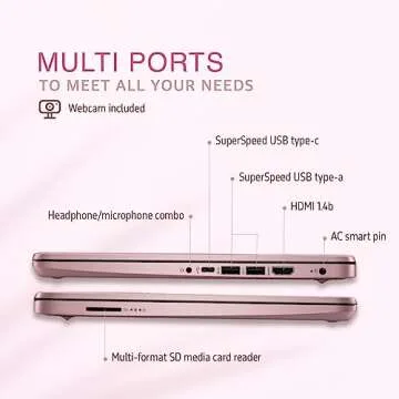 HP Premium Stream 14" HD BrightView Laptop, Intel Celeron N4120, 16GB RAM, 64GB eMMC Storage, UHD Graphics, HD Webcam, 1 Year Office 365, Bluetooth, WiFi, HDMI, Win 11s, Pink, 32GB Hotface USB Card