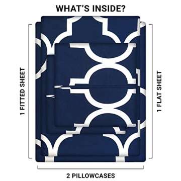 Utopia Bedding Queen Sheet Set, Soft Microfiber 4 Piece Bed Sheets with 15" Deep Pocket - Easy Care Brushed Microfiber (Quatrefoil - Navy)