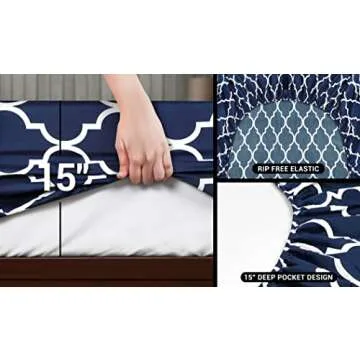 Utopia Bedding Queen Sheet Set, Soft Microfiber 4 Piece Bed Sheets with 15" Deep Pocket - Easy Care Brushed Microfiber (Quatrefoil - Navy)