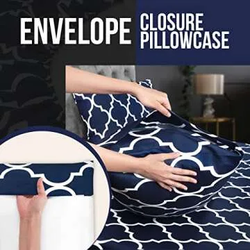 Utopia Bedding Queen Sheet Set, Soft Microfiber 4 Piece Bed Sheets with 15" Deep Pocket - Easy Care Brushed Microfiber (Quatrefoil - Navy)