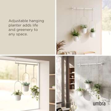 Umbra Triflora Hanging Planter for Window, Indoor Herb Garden, Set of 3, White/Brass