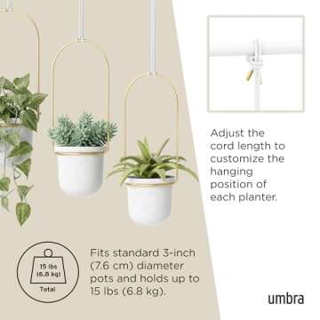 Umbra Triflora Hanging Planter for Window, Indoor Herb Garden, Set of 3, White/Brass