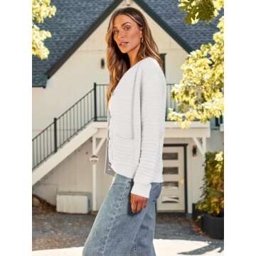 LILLUSORY Women's Cable Knit Cardigan Sweaters 2024 Fall Trendy Open Front Button Up Tweed Blazer Jackets Ladies Chunky Oversized Coat Coatigan Old Money Clothes Cute Outfits White M