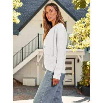 LILLUSORY Women's Cable Knit Cardigan Sweaters 2024 Fall Trendy Open Front Button Up Tweed Blazer Jackets Ladies Chunky Oversized Coat Coatigan Old Money Clothes Cute Outfits White M