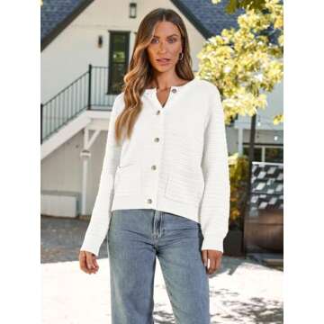 LILLUSORY Women's Cable Knit Cardigan Sweaters 2024 Fall Trendy Open Front Button Up Tweed Blazer Jackets Ladies Chunky Oversized Coat Coatigan Old Money Clothes Cute Outfits White M