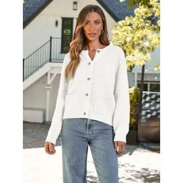 LILLUSORY Women's Cable Knit Cardigan Sweaters 2024 Fall Trendy Open Front Button Up Tweed Blazer Jackets Ladies Chunky Oversized Coat Coatigan Old Money Clothes Cute Outfits White M