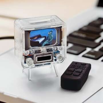 TinyTV 2 - Portable Retro Television with Working Rotary knobs - Load Your own Videos Easily via USB onto Your own minature TV (Clear)