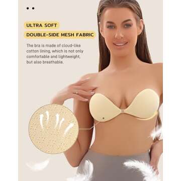 Niidor Sticky Bra Strapless Bra Push up Invisible Breathable Self Adhesive Bra for Backless Dress wi...