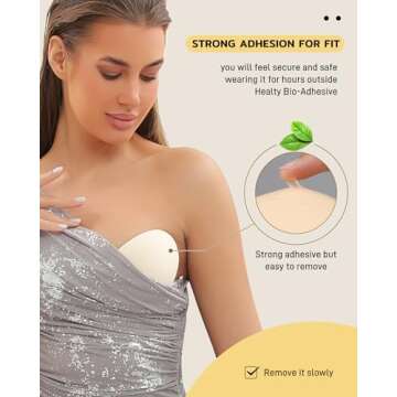 Niidor Sticky Bra Strapless Bra Push up Invisible Breathable Self Adhesive Bra for Backless Dress with Nipple Covers