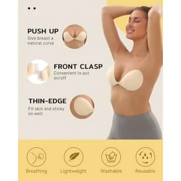 Niidor Sticky Bra Strapless Bra Push up Invisible Breathable Self Adhesive Bra for Backless Dress with Nipple Covers