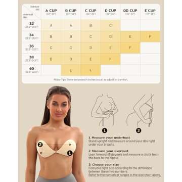 Niidor Sticky Bra Strapless Bra Push up Invisible Breathable Self Adhesive Bra for Backless Dress with Nipple Covers