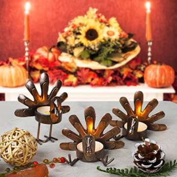 MorTime 12 Pack Turkey Tealight Candle Holders, Bronze Finished Metal Tea Light Candleholders, Thank...
