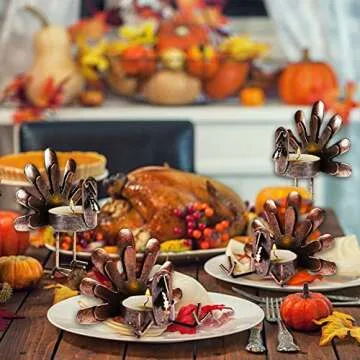 MorTime 12 Pack Turkey Tealight Candle Holders, Bronze Finished Metal Tea Light Candleholders, Thanksgiving Sitting Standing Turkey Holders Set for Table Kitchen Thanksgiving Decorations