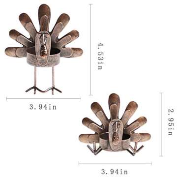 MorTime 12 Pack Turkey Tealight Candle Holders, Bronze Finished Metal Tea Light Candleholders, Thanksgiving Sitting Standing Turkey Holders Set for Table Kitchen Thanksgiving Decorations
