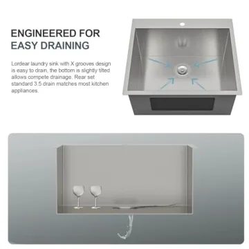 Lordear 25x22 Drop-in Laundry Sink - Stainless Steel Elegance