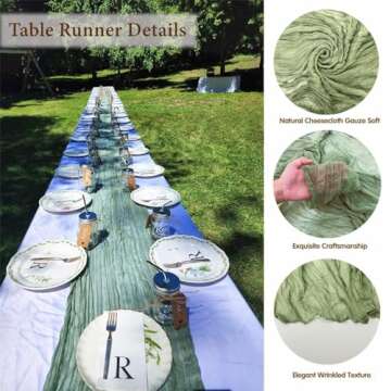 Table Runner 10ft Sage Green, BGHEOUYV Cheesecloth Table Runner 35x120 inch, Christmas Table Runner Gauze Rustic Table Runner for Bridal Shower Decorations, Wedding Thanksgiving Christmas Birthday
