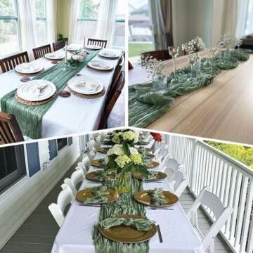 Table Runner 10ft Sage Green, BGHEOUYV Cheesecloth Table Runner 35x120 inch, Christmas Table Runner Gauze Rustic Table Runner for Bridal Shower Decorations, Wedding Thanksgiving Christmas Birthday
