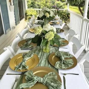 Table Runner 10ft Sage Green, BGHEOUYV Cheesecloth Table Runner 35x120 inch, Christmas Table Runner Gauze Rustic Table Runner for Bridal Shower Decorations, Wedding Thanksgiving Christmas Birthday