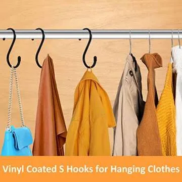 HiGift 24 Pack 5 Inch Large S Hooks for Hanging Plants, Black Vinyl Coated S Hooks, Non Slip Heavy Duty S Hooks, Metal Black Rubber Coated Closet S Hooks for Hanging Plants Jeans Pot Pan Cups Clothes