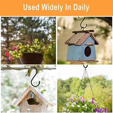 HiGift 24 Pack 5 Inch Large S Hooks for Hanging Plants, Black Vinyl Coated S Hooks, Non Slip Heavy Duty S Hooks, Metal Black Rubber Coated Closet S Hooks for Hanging Plants Jeans Pot Pan Cups Clothes