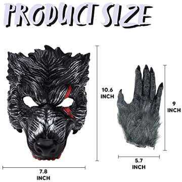 Spooktacular Creations 3 Pcs Halloween Wolf Mask Animal 3D Werewolf Head Masks Werewolf Mask And Claws For Adults Men