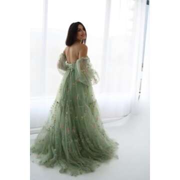 Wchecalino Flower Embroidery Maternity Robe for Photoshoots