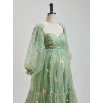 Wchecalino Flower Embroidery Maternity Robe for Photoshoots