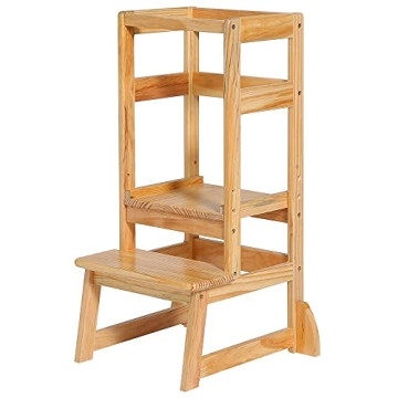 SDADI Mother's Helper Adjustable Height Step Stool for Kitchen & Bathroom, Natural