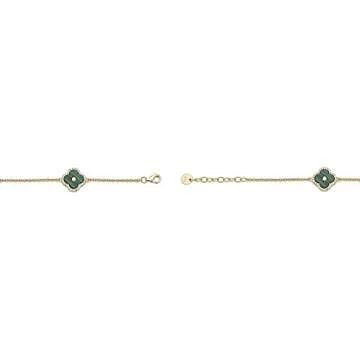 Lavari Jewelers Flower Bracelet for Women - Green Malachite & Cubic Zirconia in 925 Sterling Silver - Hypoallergenic Yellow Gold Plated - Adjustable Halo Clover Bracelet for Her - Lobster Claw Clasp