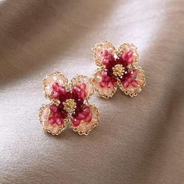 Cherry blossom earrings for Women 2024 Lightweight Hypoallergenic Gold Flower Earrings Pink Stud Earring (H-10010-E4698G-20mm)