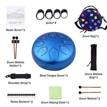 Steel Tongue Drum Kids Instrument: Musical Metal Tank Drums Set 6 Inch 8 Notes C-Key for Meditation ...