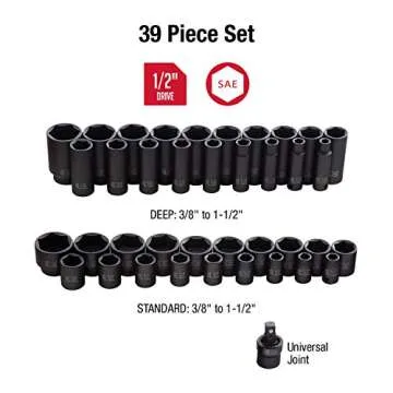 SUNEX TOOLS 2668, 1/2 Inch Drive Master Impact Socket Set, 39-Piece, SAE, 3/8" - 1-1/2", Standard/Deep, Cr-Mo Steel, Heavy Duty Storage Case, Includes Universal Joint
