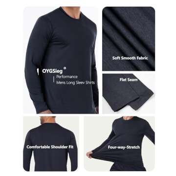 6 Pack Men's Quick Dry Long Sleeve Shirts Moisture Wicking Sun Protection UV UPF SPF Performance T-Shirt for Casual Workout L