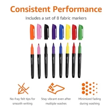 Vibrant Amazon Basics Fabric Markers, Assorted Colors, 8-Pack