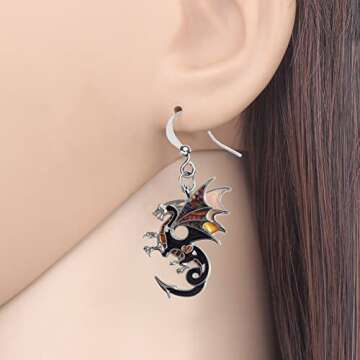 Enamel Alloy Dragon Earrings Fantasy Dinosaur Drop Dangle Fashion Jewelry For Women Charm Gift (Brow...