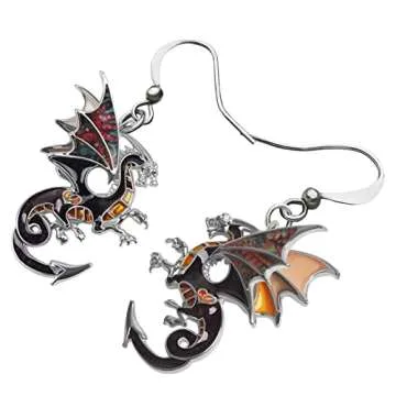 Enamel Alloy Dragon Earrings Fantasy Dinosaur Drop Dangle Fashion Jewelry For Women Charm Gift (Brown)