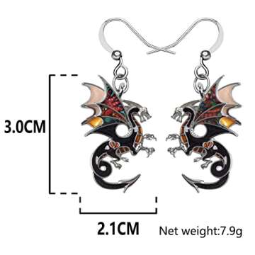 Enamel Alloy Dragon Earrings Fantasy Dinosaur Drop Dangle Fashion Jewelry For Women Charm Gift (Brown)