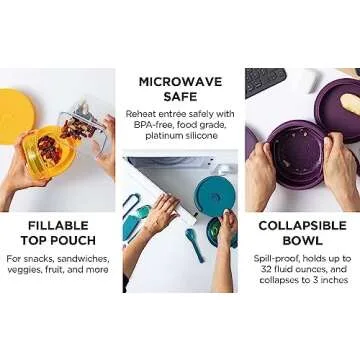 Beanto Bowl Collapsible Lunchbox - Bento Style Bowls for Soup, Salad, Sandwiches and Snacks - Reusable, Spill-proof Lid, Microwave Safe with Vent (Midnight Blue)