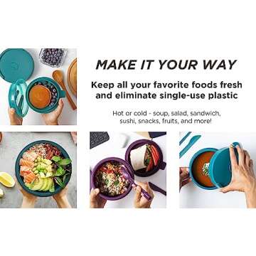 Beanto Bowl Collapsible Lunchbox - Bento Style Bowls for Soup, Salad, Sandwiches and Snacks - Reusable, Spill-proof Lid, Microwave Safe with Vent (Midnight Blue)