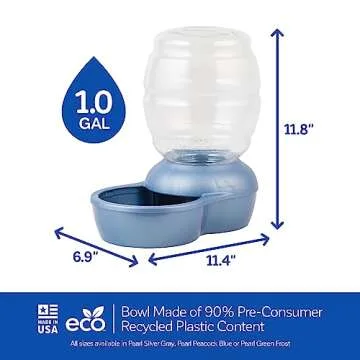 Petmate Replendish Gravity Waterer with Microban for Cats and Dogs, 1 Gallon,Blue, Made in USA