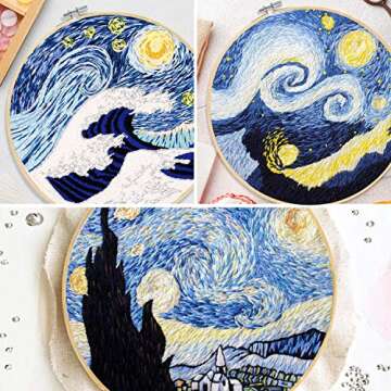 Santune 3 Sets Embroidery Cross Stitch Kits with Instructions,Needlepoint Kit with 3 Stamped Clothes,1 Hoop and 6 Needles,Women DIY Hand Crafts