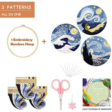 Santune 3 Sets Embroidery Cross Stitch Kits with Instructions,Needlepoint Kit with 3 Stamped Clothes,1 Hoop and 6 Needles,Women DIY Hand Crafts