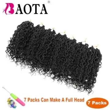 BAOTA Goddess Locs Crochet Hair 10 Inch 7 Packs Faux Locs Crochet Hair for Women Pre Looped Crochet Hair with Curly Ends River Locs Boho Style Hair Extensions 1B Color