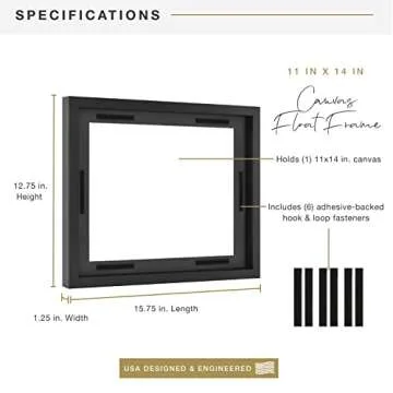 MCS Canvas Float Frames 11x14 Frame, Black Frame for Finished Canvases, Vertical & Horizontal Wall Hanging Large Frame with Adhesive for Canvas Paintings (1-Pack)