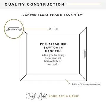 MCS Canvas Float Frames 11x14 Frame, Black Frame for Finished Canvases, Vertical & Horizontal Wall Hanging Large Frame with Adhesive for Canvas Paintings (1-Pack)