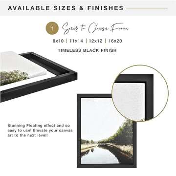 MCS Canvas Float Frames 11x14 Frame, Black Frame for Finished Canvases, Vertical & Horizontal Wall Hanging Large Frame with Adhesive for Canvas Paintings (1-Pack)