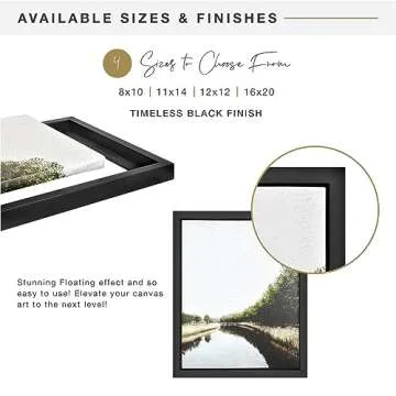 MCS Canvas Float Frames 11x14 Frame, Black Frame for Finished Canvases, Vertical & Horizontal Wall Hanging Large Frame with Adhesive for Canvas Paintings (1-Pack)
