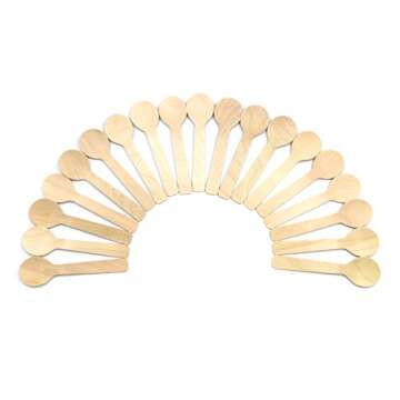 COOBL 3.9 Inches Mini Kitchen Wooden Ice Cream Dessert Spoons Disposable Wood Cutlery Tableware,Pack of 100
